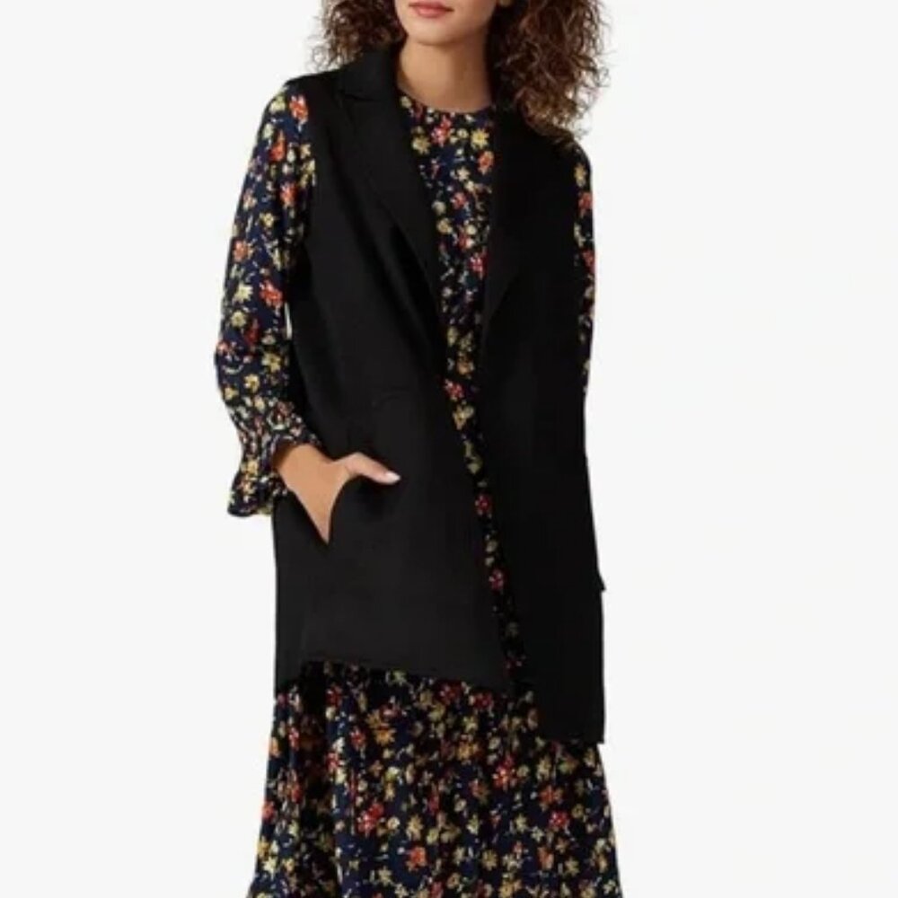 Victor Alfaro Collective Women's Black Sleeveless Blazer Vest Long